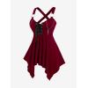 ROSE GAL Womens Plus Size Lace Up Zipper Crisscross Handkerchief Tank Top(Red)