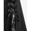 ROSE GAL Women’s Plus Size Mini A-Line Gothic Skirt Casual Plain Chain Detail High Waisted Short Stitching Plaid Pleated(Black)