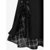 ROSE GAL Women’s Plus Size Mini A-Line Gothic Skirt Casual Plain Chain Detail High Waisted Short Stitching Plaid Pleated(Black)