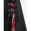 ROSE GAL Women’s Plus Size Mini A-Line Gothic Skirt Casual Plain Chain Detail High Waisted Short Stitching Plaid Pleated(Black-2)