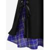 ROSE GAL Women’s Plus Size Mini A-Line Gothic Skirt Casual Plain Chain Detail High Waisted Short Stitching Plaid Pleated(Blue_1)