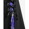 ROSE GAL Women’s Plus Size Mini A-Line Gothic Skirt Casual Plain Chain Detail High Waisted Short Stitching Plaid Pleated(Blue_1)