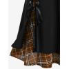 ROSE GAL Women’s Plus Size Mini A-Line Gothic Skirt Casual Plain Chain Detail High Waisted Short Stitching Plaid Pleated(Coffee)