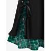 ROSE GAL Women’s Plus Size Mini A-Line Gothic Skirt Casual Plain Chain Detail High Waisted Short Stitching Plaid Pleated(Green)