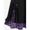 ROSE GAL Women’s Plus Size Mini A-Line Gothic Skirt Casual Plain Chain Detail High Waisted Short Stitching Plaid Pleated(Purple)