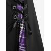 ROSE GAL Women’s Plus Size Mini A-Line Gothic Skirt Casual Plain Chain Detail High Waisted Short Stitching Plaid Pleated(Purple)