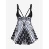 ROSE GAL Womens Plus Size Tribal Geo Print Crisscross Padded Boyshorts Tankini Swimsuit(Black_7)