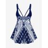 ROSE GAL Womens Plus Size Tribal Geo Print Crisscross Padded Boyshorts Tankini Swimsuit(Blue_1)