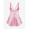 ROSE GAL Womens Plus Size Tribal Geo Print Crisscross Padded Boyshorts Tankini Swimsuit(Pink_1)