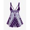 ROSE GAL Womens Plus Size Tribal Geo Print Crisscross Padded Boyshorts Tankini Swimsuit(Purple_1)