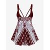 ROSE GAL Womens Plus Size Tribal Geo Print Crisscross Padded Boyshorts Tankini Swimsuit(Red_1)