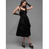 ROSE GAL Womens Plus Size Victorian Gothic Jacquard Grommets Buckle Cross Layered Sleeveless Midi Dress(Black)