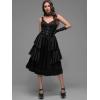 ROSE GAL Womens Plus Size Victorian Gothic Jacquard Grommets Buckle Cross Layered Sleeveless Midi Dress(Black)