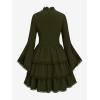 ROSE GAL Womens Plus Size Victorian Gothic Lace-up Layered Lace Trim Cutout Trumpet Sleeves Knee Length Dress(Army Green)