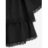 ROSE GAL Womens Plus Size Victorian Gothic Lace-up Layered Lace Trim Cutout Trumpet Sleeves Knee Length Dress(Black_1)