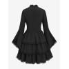 ROSE GAL Womens Plus Size Victorian Gothic Lace-up Layered Lace Trim Cutout Trumpet Sleeves Knee Length Dress(Black_1)