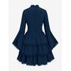ROSE GAL Womens Plus Size Victorian Gothic Lace-up Layered Lace Trim Cutout Trumpet Sleeves Knee Length Dress(Blue)