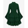 ROSE GAL Womens Plus Size Victorian Gothic Lace-up Layered Lace Trim Cutout Trumpet Sleeves Knee Length Dress(Green)