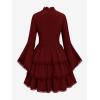 ROSE GAL Womens Plus Size Victorian Gothic Lace-up Layered Lace Trim Cutout Trumpet Sleeves Knee Length Dress(Red)