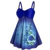 Rosegal Gothic Floral Tribal Print Empire Waist Tankini Swimsuit(Blue)