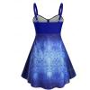 Rosegal Gothic Floral Tribal Print Empire Waist Tankini Swimsuit(Blue)