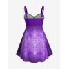 Rosegal Gothic Floral Tribal Print Empire Waist Tankini Swimsuit(Purple)