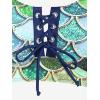 Rosegal Plus Size Women 3 Piece Tankini Swimsuit Holographic Mermaid Scale Print Lace-up Bathing Suit Swimwear(Deep Blue)