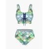 Rosegal Plus Size Women 3 Piece Tankini Swimsuit Holographic Mermaid Scale Print Lace-up Bathing Suit Swimwear(Deep Blue)