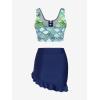 Rosegal Plus Size Women 3 Piece Tankini Swimsuit Holographic Mermaid Scale Print Lace-up Bathing Suit Swimwear(Deep Blue)