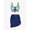 Rosegal Plus Size Women 3 Piece Tankini Swimsuit Holographic Mermaid Scale Print Lace-up Bathing Suit Swimwear(Deep Blue)