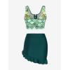Rosegal Plus Size Women 3 Piece Tankini Swimsuit Holographic Mermaid Scale Print Lace-up Bathing Suit Swimwear(Green)