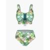Rosegal Plus Size Women 3 Piece Tankini Swimsuit Holographic Mermaid Scale Print Lace-up Bathing Suit Swimwear(Green)