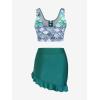 Rosegal Plus Size Women 3 Piece Tankini Swimsuit Holographic Mermaid Scale Print Lace-up Bathing Suit Swimwear(Green_1)