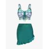 Rosegal Plus Size Women 3 Piece Tankini Swimsuit Holographic Mermaid Scale Print Lace-up Bathing Suit Swimwear(Green_1)