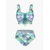 Rosegal Plus Size Women 3 Piece Tankini Swimsuit Holographic Mermaid Scale Print Lace-up Bathing Suit Swimwear(Green_1)