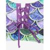 Rosegal Plus Size Women 3 Piece Tankini Swimsuit Holographic Mermaid Scale Print Lace-up Bathing Suit Swimwear(Purple)