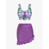 Rosegal Plus Size Women 3 Piece Tankini Swimsuit Holographic Mermaid Scale Print Lace-up Bathing Suit Swimwear(Purple)