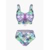 Rosegal Plus Size Women 3 Piece Tankini Swimsuit Holographic Mermaid Scale Print Lace-up Bathing Suit Swimwear(Purple)