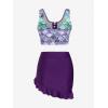 Rosegal Plus Size Women 3 Piece Tankini Swimsuit Holographic Mermaid Scale Print Lace-up Bathing Suit Swimwear(Purple_1)