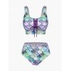 Rosegal Plus Size Women 3 Piece Tankini Swimsuit Holographic Mermaid Scale Print Lace-up Bathing Suit Swimwear(Purple_1)