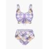 Rosegal Plus Size Women 3 Piece Tankini Swimsuit Holographic Mermaid Scale Print Lace-up Bathing Suit Swimwear(Purple_2)