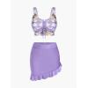 Rosegal Plus Size Women 3 Piece Tankini Swimsuit Holographic Mermaid Scale Print Lace-up Bathing Suit Swimwear(Purple_2)