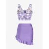 Rosegal Plus Size Women 3 Piece Tankini Swimsuit Holographic Mermaid Scale Print Lace-up Bathing Suit Swimwear(Purple_2)