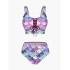 Rosegal Plus Size Women 3 Piece Tankini Swimsuit Holographic Mermaid Scale Print Lace-up Bathing Suit Swimwear(Red)