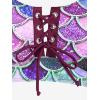 Rosegal Plus Size Women 3 Piece Tankini Swimsuit Holographic Mermaid Scale Print Lace-up Bathing Suit Swimwear(Red)