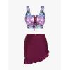 Rosegal Plus Size Women 3 Piece Tankini Swimsuit Holographic Mermaid Scale Print Lace-up Bathing Suit Swimwear(Red)