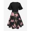 Rosegal Plus Size Women Floral Sundress Set Twisted Crop Top and Cottagecore Ruffles Floral Cami Dress(Black_1)