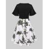 Rosegal Plus Size Women Floral Sundress Set Twisted Crop Top and Cottagecore Ruffles Floral Cami Dress(Black_2)