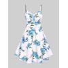 Rosegal Plus Size Women Floral Sundress Set Twisted Crop Top and Cottagecore Ruffles Floral Cami Dress(Blue_1)