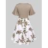 Rosegal Plus Size Women Floral Sundress Set Twisted Crop Top and Cottagecore Ruffles Floral Cami Dress(Coffee_1)